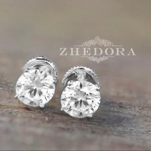 14k White Gold Mossanite White Sapphire Earrings 3.0 TCW (1.5 each)Screw Back